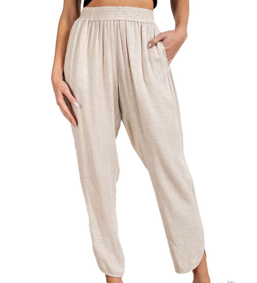 ee:some Linen Blend High Waist Elastic Pull-On Tapered Pants